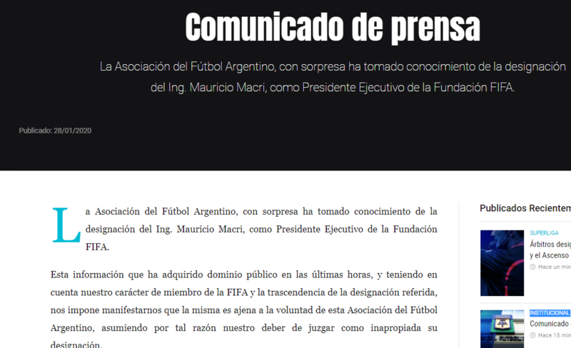 La AFA rechazó la designación de Mauricio Macri en la FIFA