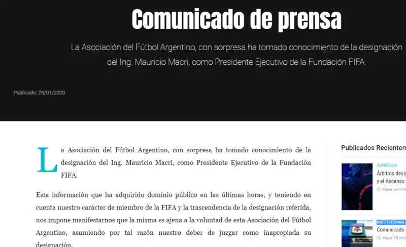 La AFA rechazó la designación de Mauricio Macri en la FIFA
