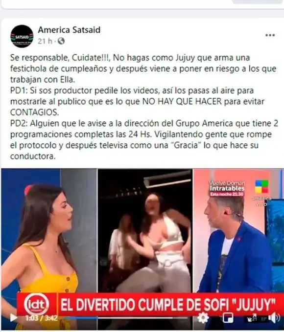 Conductora de América TV se quiso hacer la viva en una fiesta y los trabajadores del canal la escracharon