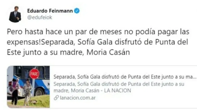 FAMOSA APUNTÓ CONTRA FEINMANN Y ANALIZA DENUNCIARLO POR INJURIAS