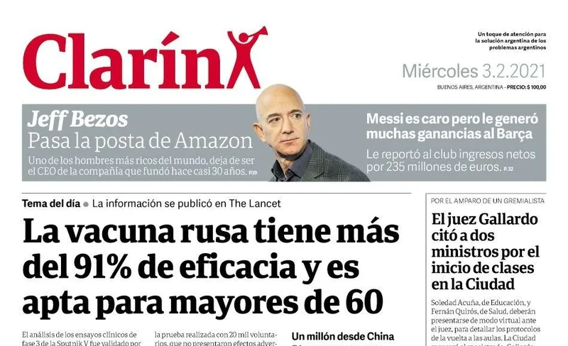 Clarín admite que la vacuna Sputnik V da buenos resultados