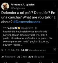 El nefasto ataque de Fernando Iglesias a Rodrigo De Paul: "Descerebrados"