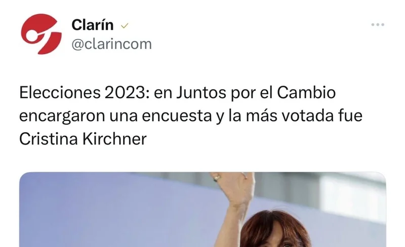 Clarín se hizo eco sobre la encuesta de Juntos por el Cambio en la que Cristina Kirchner gana en "votos seguros"