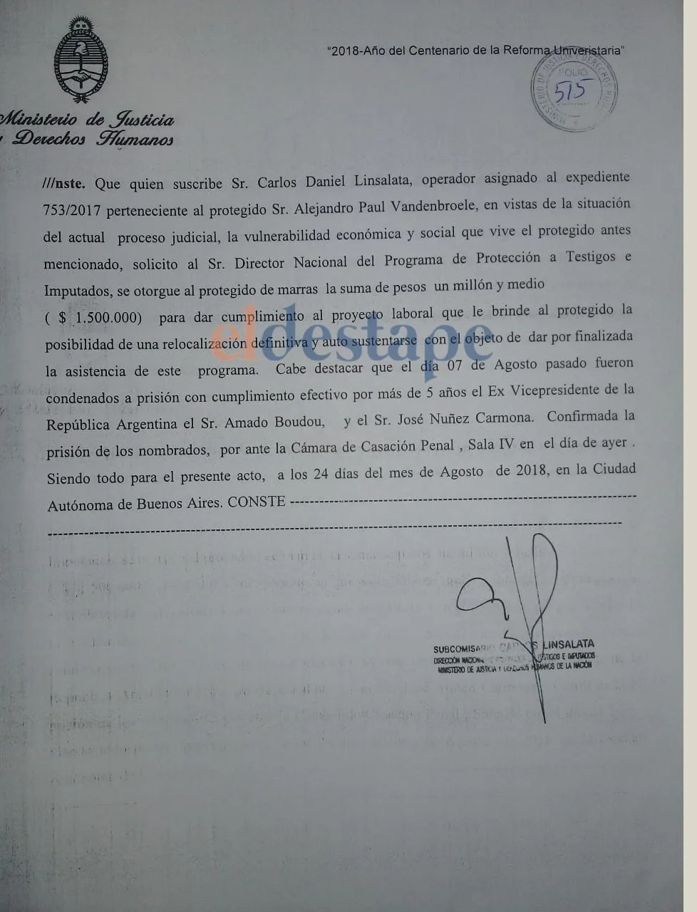 Boudou reclamó por las indagatorias a Garavano y Vandenbroele