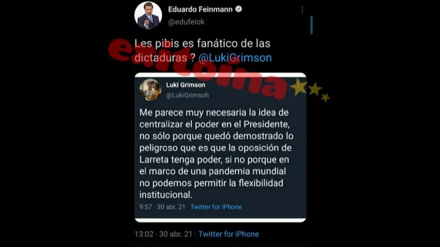 Fake News: Eduardo Feinmann atacó a Lucas Grimson y tuvo que borrar el tuit