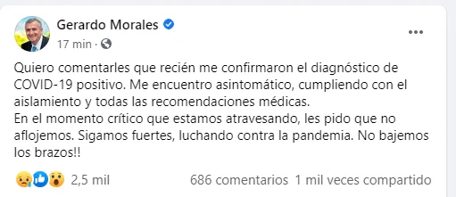 Gerardo Morales tiene coronavirus