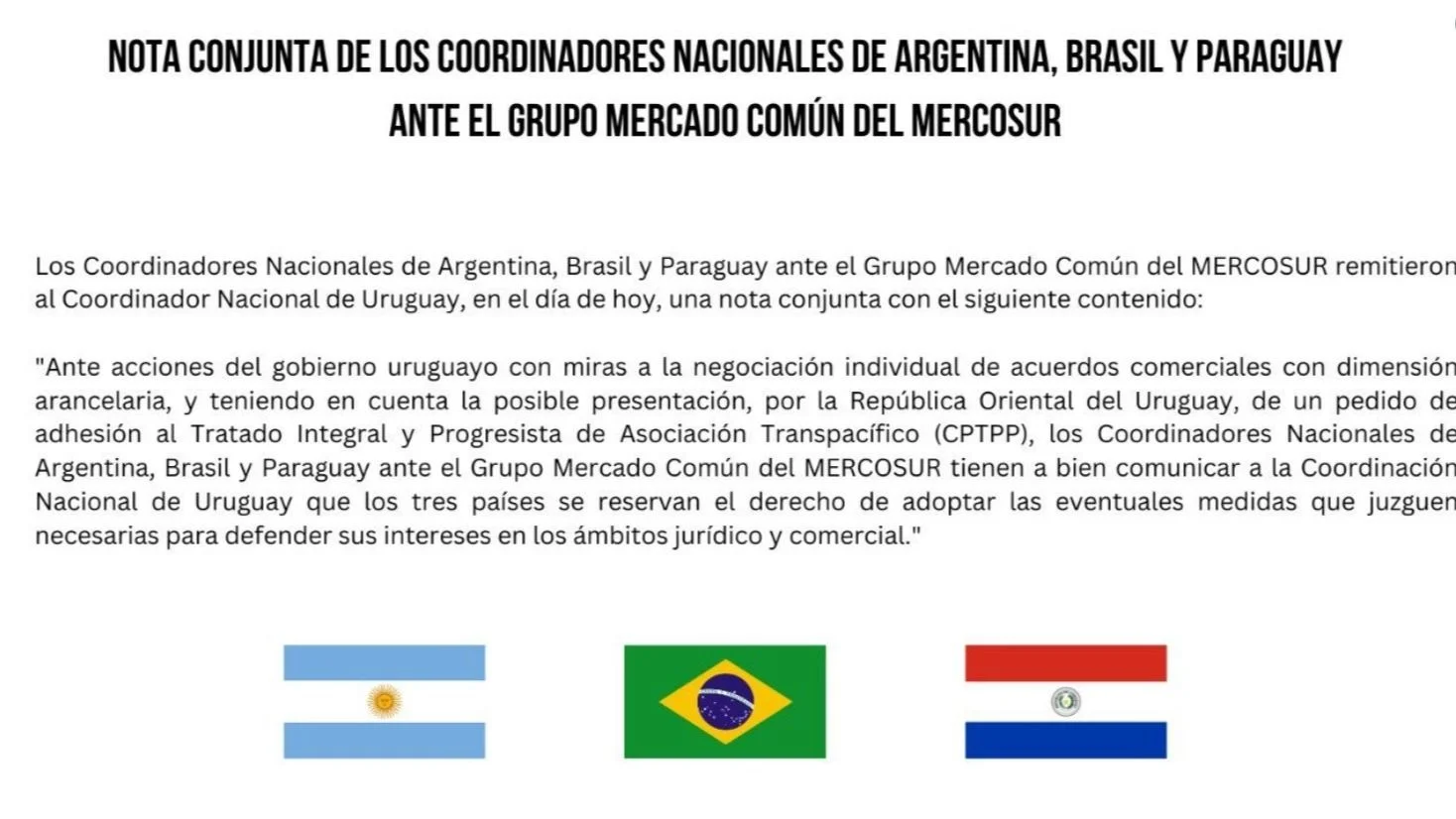 Mercosur: Argentina, Brasil y Paraguay se le plantan a Uruguay